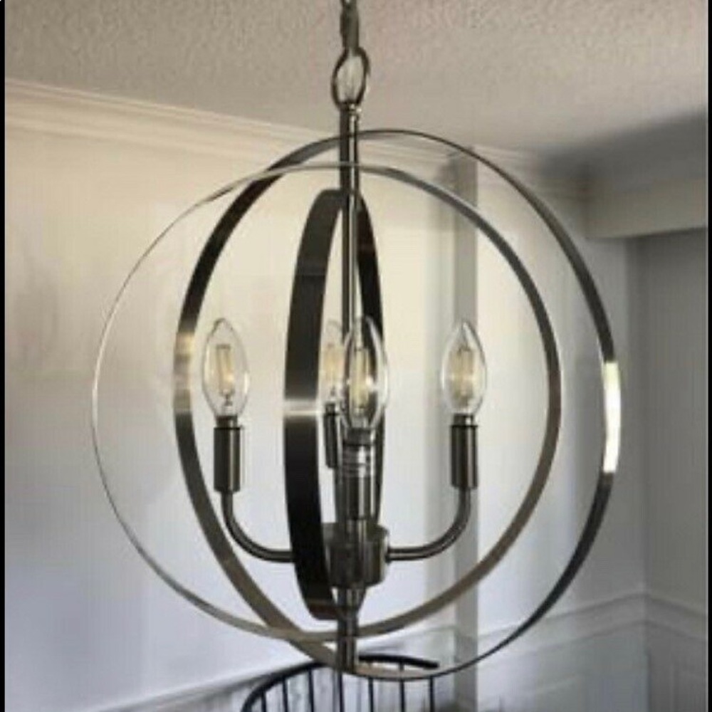 Modern Candle Style Globed Ring 4 Lightbulb Chandelier (EUC)